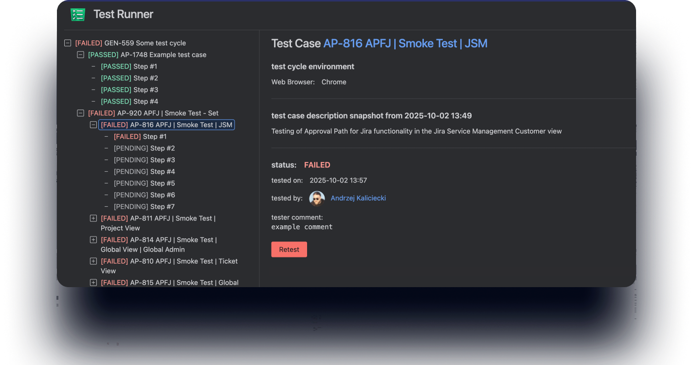 Test Manager for Jira – test management workflow on a Jira work issue