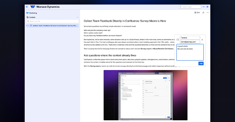 External collaborator commenting on a shared Confluence page