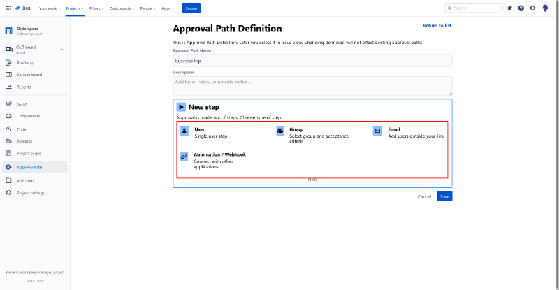 Approval Path definition - add step