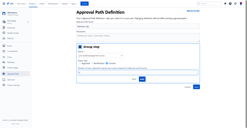 Approval Path definition - group step
