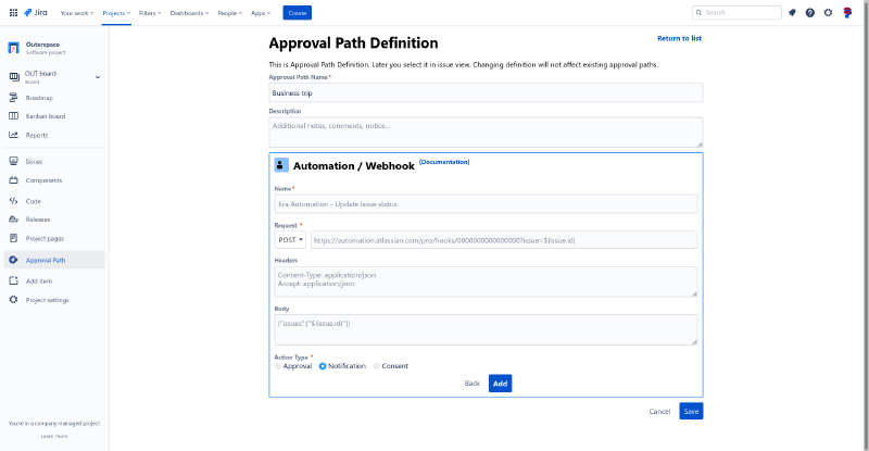 Approval Path - webhook step