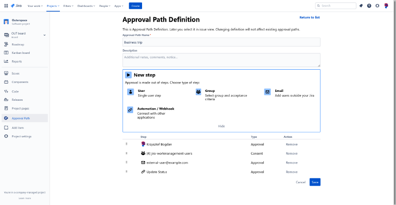 Approval Path definition - with multiple steps