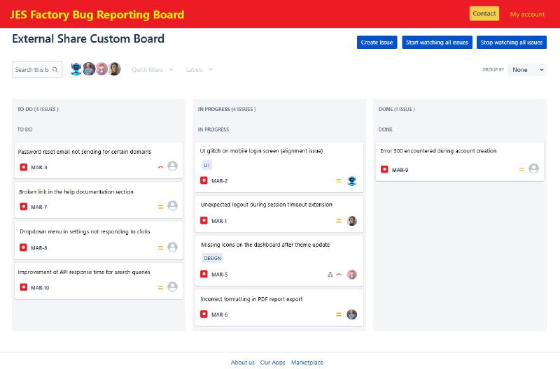 Sample Bug Reporting Board