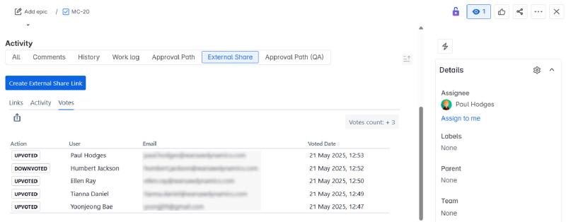 Original Jira work item(issue) view
